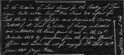 George Horn land grant, 1808